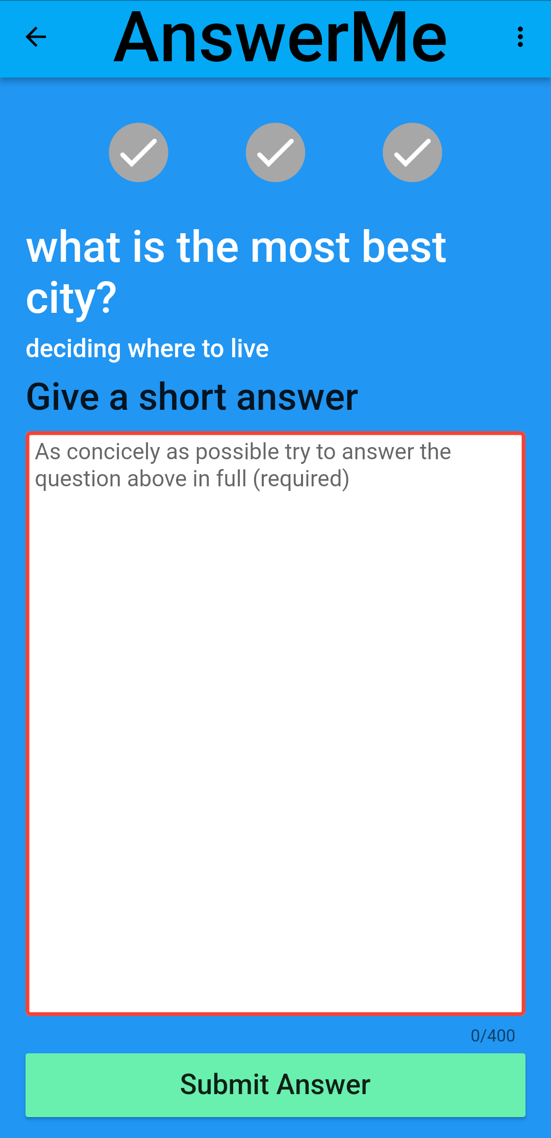 Screenshot of an answer assignments inside of the app