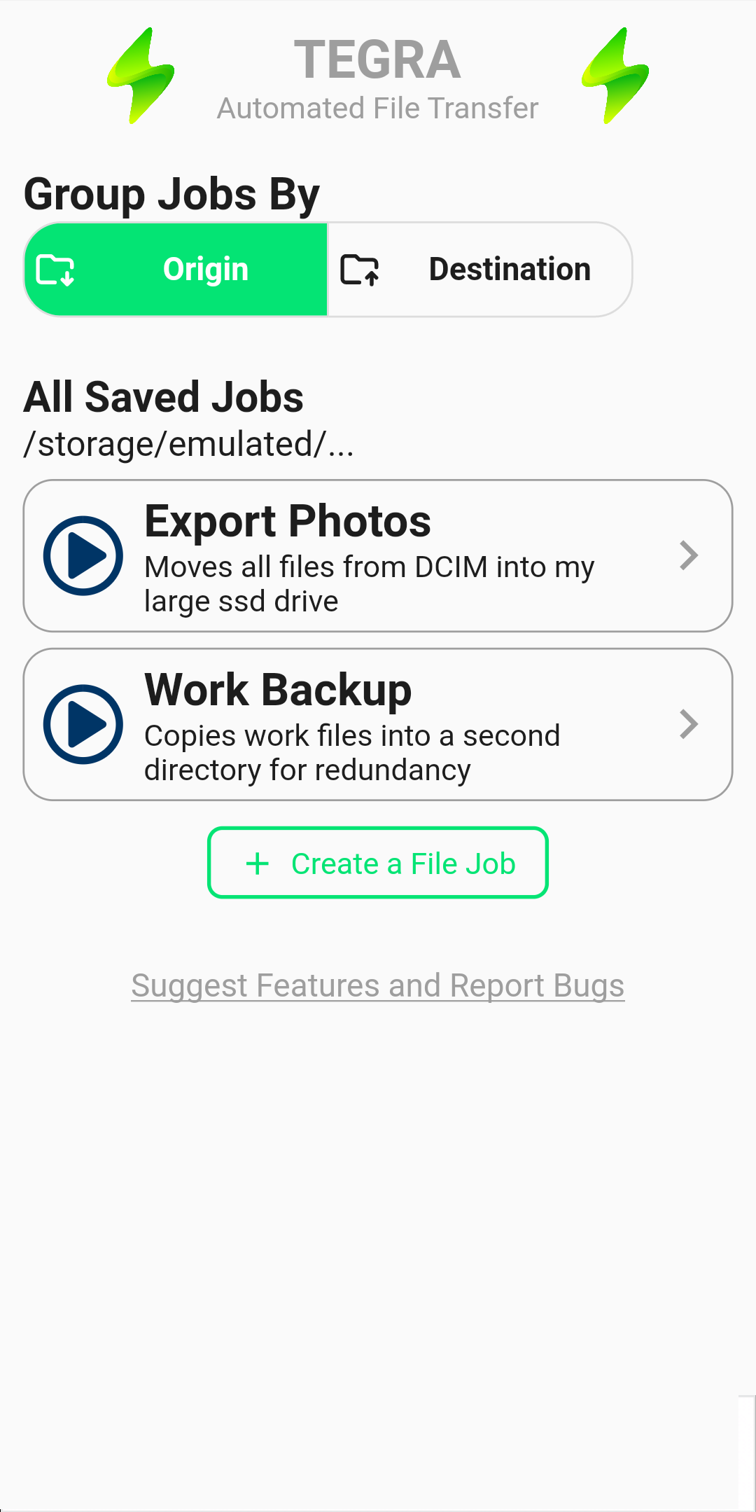 Screenshot of a sample job list